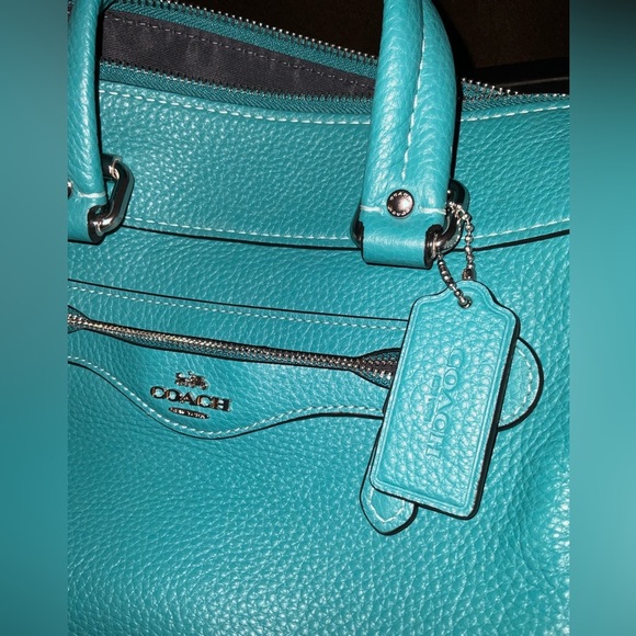 COACH MILLIE SATCHEL TEAL w/SILVER ACCENT VIRTUALLY NEW y2k RARE color pristine - Picture 16 of 17